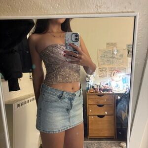 dELiA*s Strapless Lace Crop Top in Purple and Gold